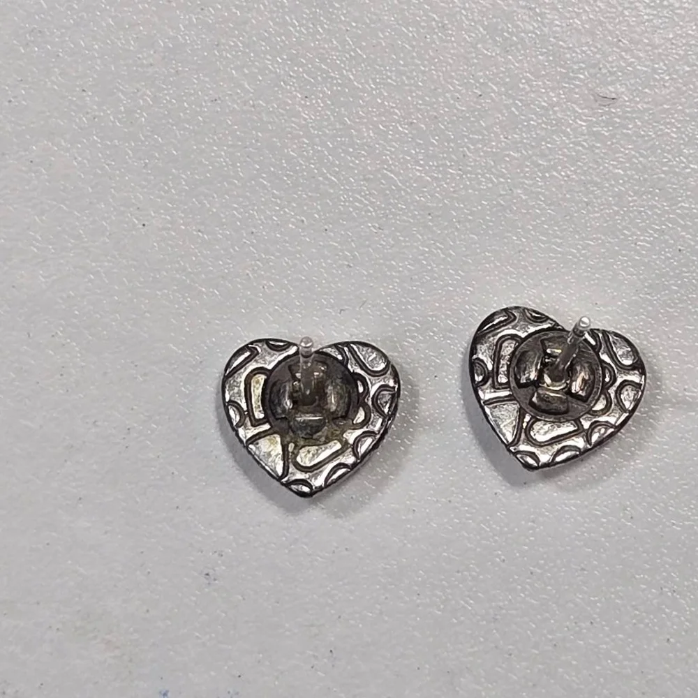 Brighton Earrings Silver Heart Shaped Crystal Stud Posts Classic Scrollwork - Picture 3 of 7